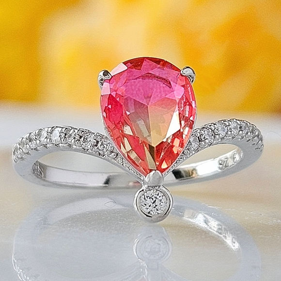 Wishbone Pink & Peach Gemstone Ring, 925 Sterling Silver Charmed Aroma - Picture 1 of 4